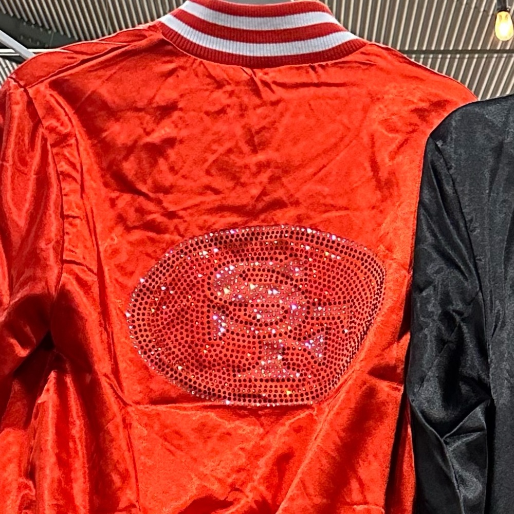 Red rhinestone NFL satin jacket